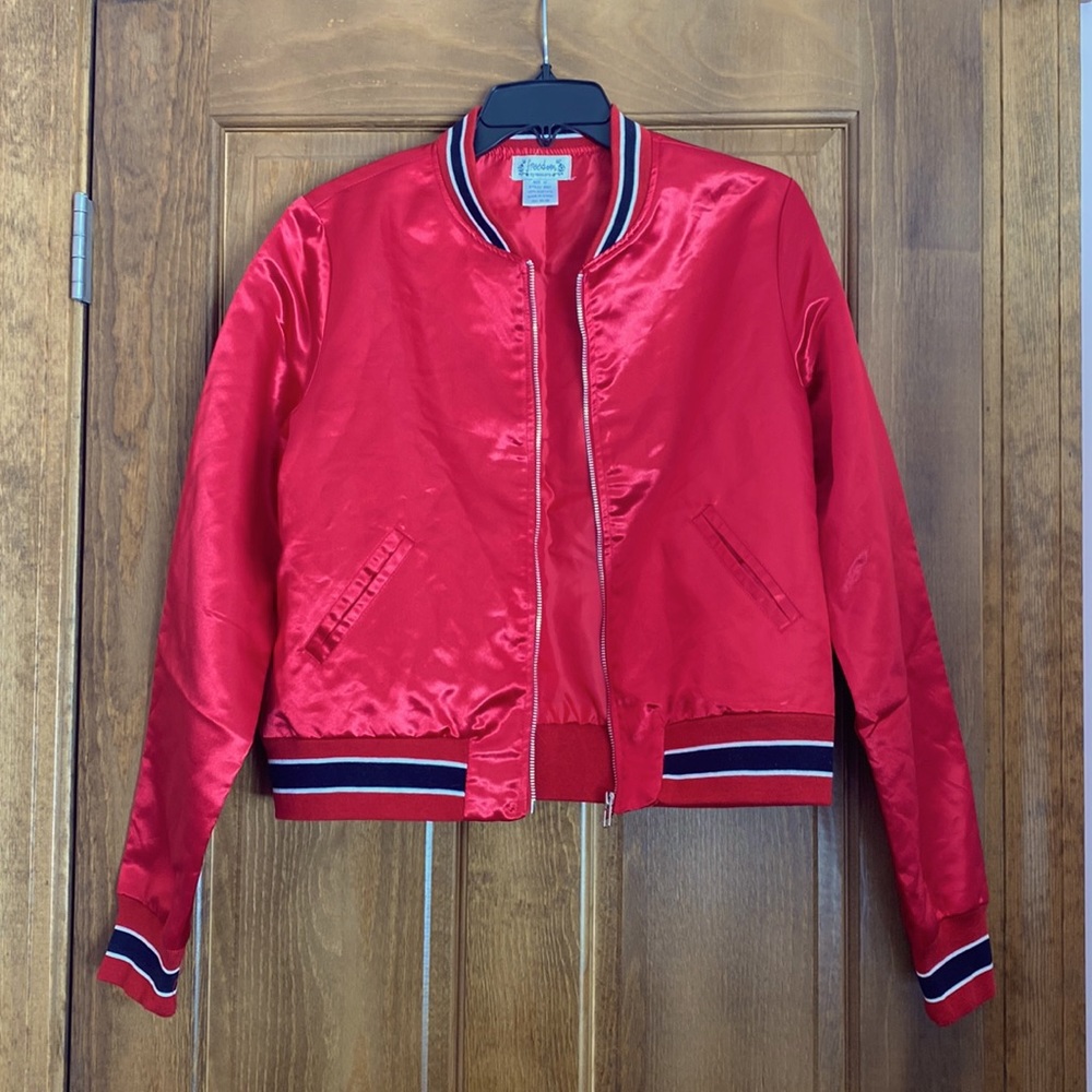 Red satin bomber jacket